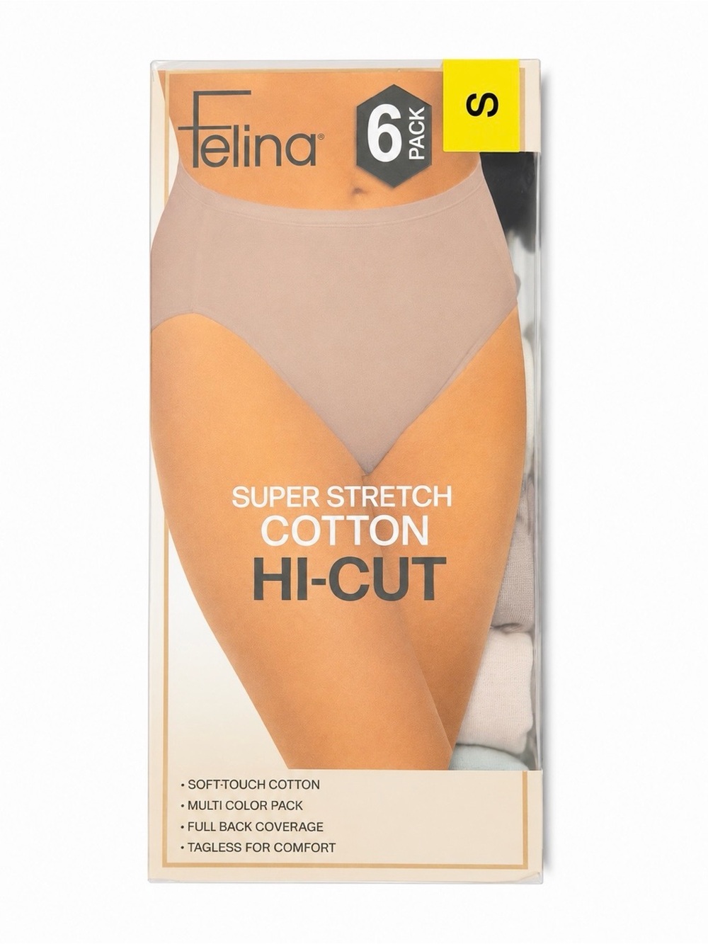 Felina Super Stretch Cotton Hi-Cut Panties - Nude/Tan (6 Pack)